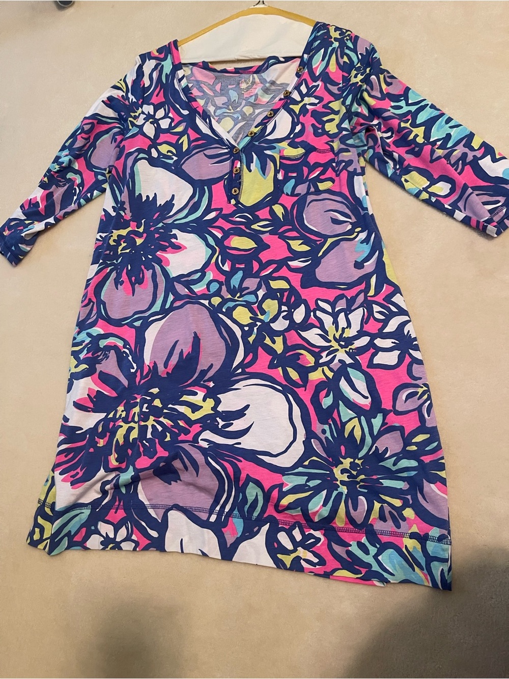 Lilly Pulitzer V-Neck Long Sleeve Floral Dress in Pink, Blue & Purple